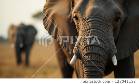 African Elephant Head Close-up with Detailed Skin 128041152