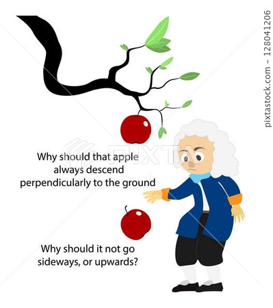 illustration of physics, Isaac Newton's discovery of gravity, The apple fell to the earth by gravity, Universal Law of Gravitation, Sir Isaac's Most Excellent Idea, Law of Gravitation 128041206