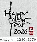 新年賀卡毛筆新年快樂書法英文書法2026令及8年問候 128041279