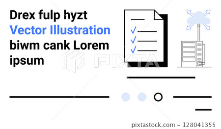 Documents with checkmarks, server, cloud symbol, search bar, and two options. Ideal for business, organization, cloud storage, checklist, documentation, technology management Landing page Documents with checkmarks, server, cloud symbol, search bar, and two options. Ideal for business, organization, cloud storage, checklist, documentation, technology management Landing page 128041355
