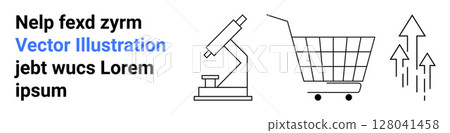 Features a microscope, a shopping cart, and upward arrows, representing scientific research, online shopping, and market growth. Ideal for science, technology, research, e-commerce, and business Features a microscope, a shopping cart, and upward arrows, representing scientific research, online shopping, and market growth. Ideal for science, technology, research, e-commerce, and business 128041458