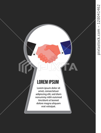 Businessmen shaking hands seen through a keyhole stock illustration. Vector illustration. Businessmen shaking hands seen through a keyhole stock illustration. Vector illustration. 128041462