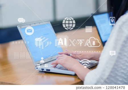 Business scene, digital workflow using generative AI, cloud, digital transformation, digital network image Business scene, digital workflow using generative AI, cloud, digital transformation, digital network image 128041470