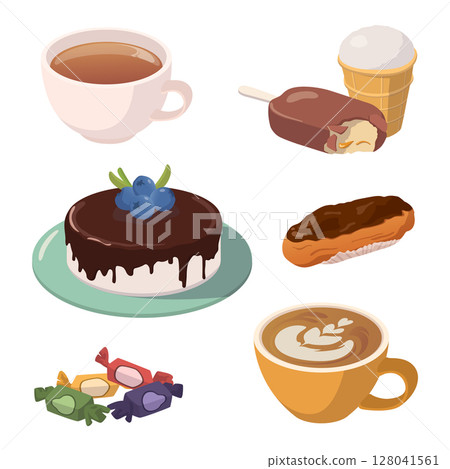 Set of various sweets on white background - Vector Set of various sweets on white background - Vector 128041561