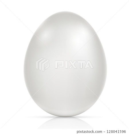 Big realistic white chicken egg with shadow on white background - Vector 128041596