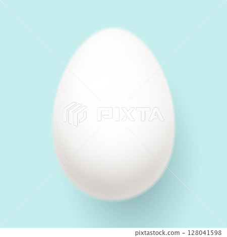 Big realistic white chicken egg with shadow on white background - Vector 128041598