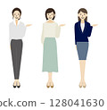 Business woman: Full body: Greetings and explanations: Flat design 128041630