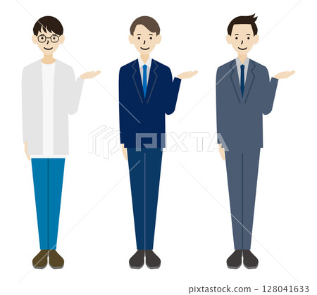 Businessman: Full body: Greetings and explanations: Flat design 128041633