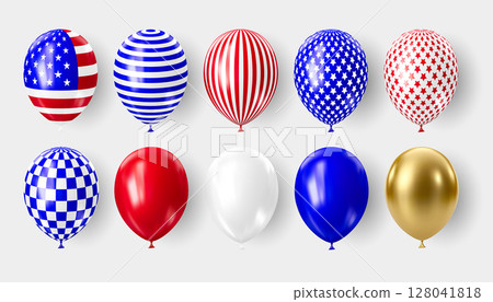 Realistic 3D balloons in USA colors and flags 128041818