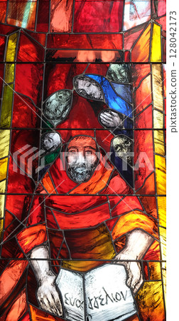 Pentecost, stained glass window by Sieger Koder in church of Saint Bartholomew in Leutershausen, Germany Pentecost, stained glass window by Sieger Koder in church of Saint Bartholomew in Leutershausen, Germany 128042173