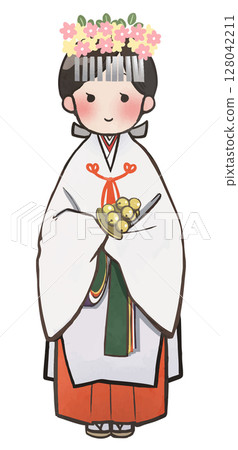 插畫材料:手繪手持風鈴的巫女 插畫材料:手繪手持風鈴的巫女 128042211