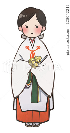插畫材料:手繪手持風鈴的巫女 插畫材料:手繪手持風鈴的巫女 128042212
