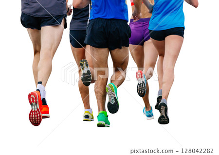 legs mixed group runners athletes running marathon cut-out figure on white background legs mixed group runners athletes running marathon cut-out figure on white background 128042282