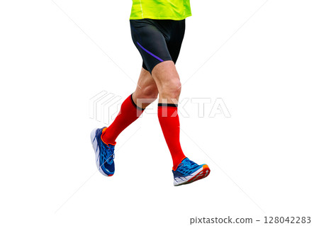 legs male runner athlete running marathon cut-out figure on white background legs male runner athlete running marathon cut-out figure on white background 128042283