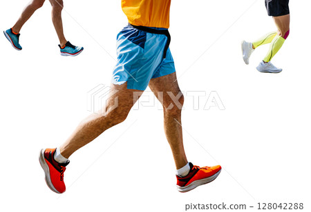 legs three runners running marathon race cut-out figure on white background 128042288