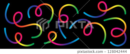 Vibrant Rainbow Swirls on Black Background: A Colorful Abstract Design Vibrant Rainbow Swirls on Black Background: A Colorful Abstract Design 128042444
