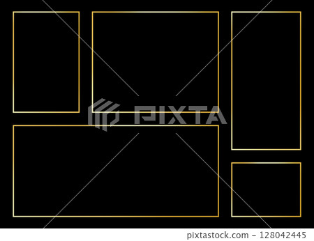 Elegant golden rectangular outlines against a stark black background create depth. Elegant golden rectangular outlines against a stark black background create depth. 128042445