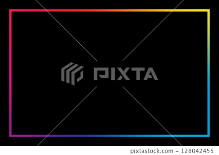 Rainbow gradient square border against solid black background for text overlay 128042455