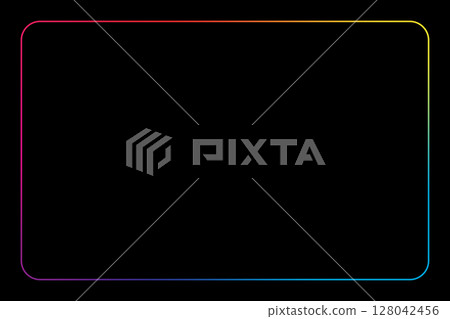 Glowing rainbow border with rounded edges against a plain black backdrop. 128042456