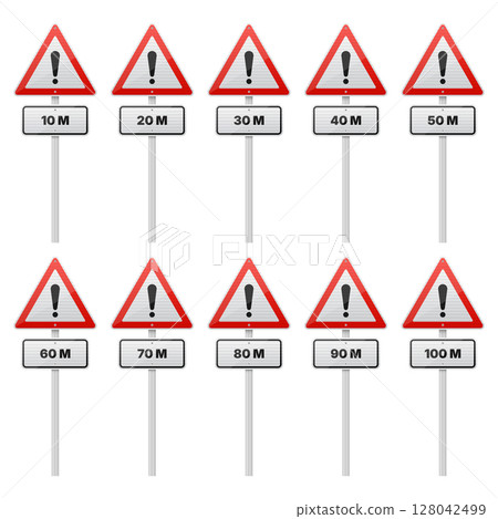 Warning Signs: A Sequence of Alert Markers with Distance Indicators 128042499