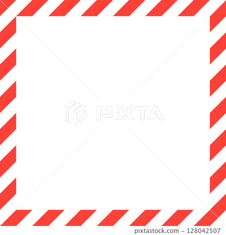 Red and white striped border framing a blank white space with angled stripes. 128042507