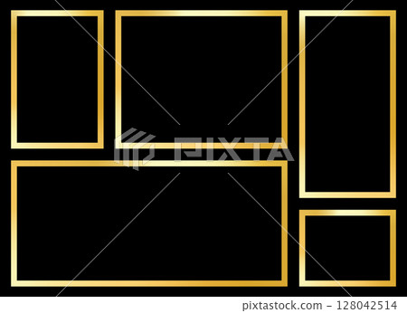 Geometric composition with golden frames on a black background. Minimalist design. 128042514
