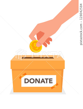Hand throwing gold coins into donation box stock illustration Hand throwing gold coins into donation box stock illustration 128042584
