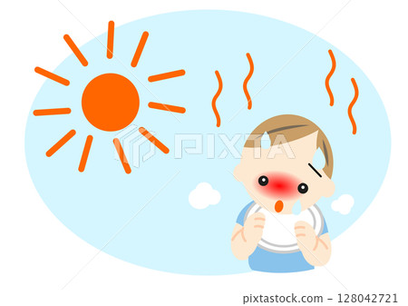 Baby suffering from heatstroke outdoors Baby suffering from heatstroke outdoors 128042721