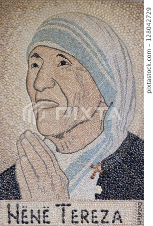Mother Teresa mosaic in St Paul's Cathedral in Tirana, Albania 128042729