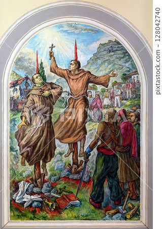 Frescoes that depict the persecution of religion in socialist Albania, Franciscan church in Shkoder, Albania Frescoes that depict the persecution of religion in socialist Albania, Franciscan church in Shkoder, Albania 128042740