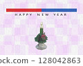 線條新年賀卡門松花日本紙問候2026令和8馬年基本插圖日本風格 128042863
