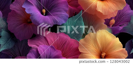 Vibrant Seamless Background of Colorful Flowers with Modern Design Vibrant Seamless Background of Colorful Flowers with Modern Design 128043002