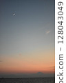 Crescent moon and Mt. Fuji floating in the evening sky 128043049