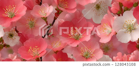 Elegant Seamless Floral Vector Design Featuring Pink and White Flowers 128043108