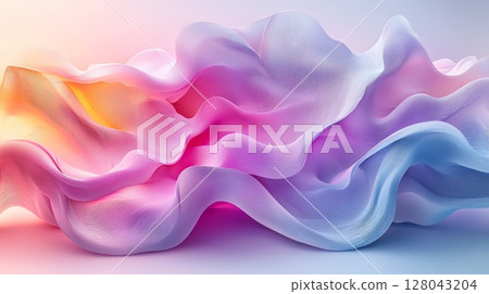 Abstract 3D Sculpture with Flowing Surfaces in Soft Pink and Purple Tones 128043204