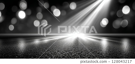 Abstract White Background with Light Rays and Bokeh in Black and White 128043217