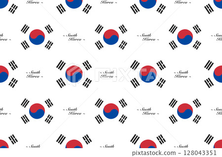 Seamless pattern background with the South Korean flag and country name 128043351
