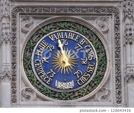 Clock on the Saint Germain l'Auxerrois church in Paris, France Clock on the Saint Germain l'Auxerrois church in Paris, France 128043416