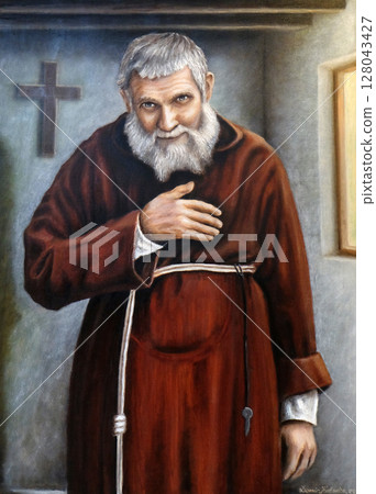Saint Leopold Mandic painting in St. Leopold Mandic church in Zagreb, Croatia 128043427