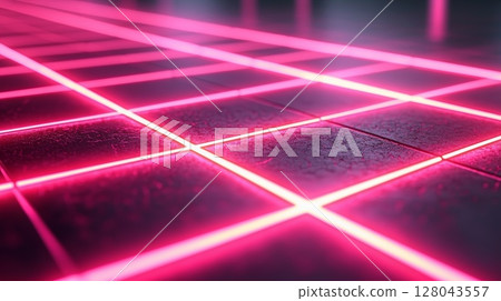 Futuristic Abstract Grid Background with Neon Glow and Peaceful Atmosphere Futuristic Abstract Grid Background with Neon Glow and Peaceful Atmosphere 128043557