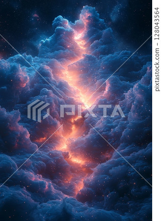 Mesmerizing Deep Space Scene with Glowing Green and Vibrant Cosmic Cloud Patterns 128043564