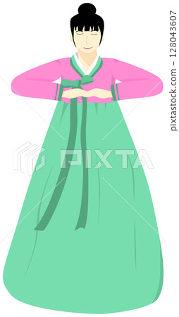 Illustration of a Korean woman in a beautiful national costume Illustration of a Korean woman in a beautiful national costume 128043607