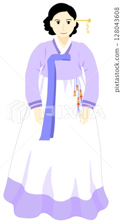 Illustration of a Korean woman in a beautiful national costume 128043608