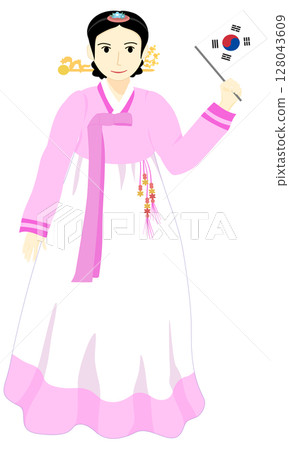 Illustration of a Korean woman in a beautiful national costume 128043609