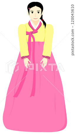 Illustration of a Korean woman in a beautiful national costume 128043610