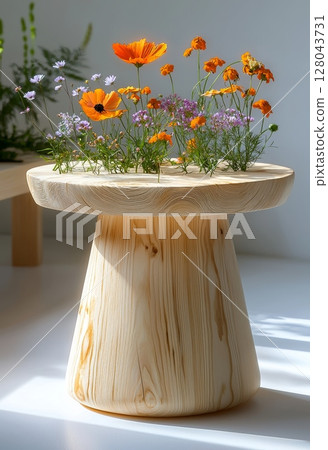 Peaceful Tiny Flower Display on Drafting Table for Calm Interior Spaces Peaceful Tiny Flower Display on Drafting Table for Calm Interior Spaces 128043731