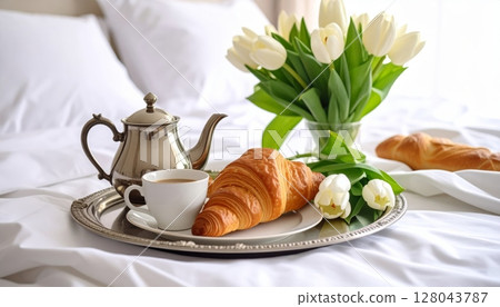 Fresh croissants and coffee create a perfect French breakfast scene 128043787