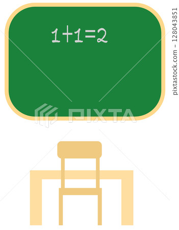 Blackboard and Children's School Desk with Chair in classroom 128043851