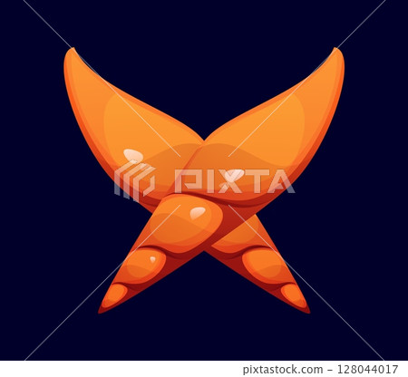 Ocean seashell cartoon font letter X. Coral reef conch typeset letter, sea shell vector kids ABC font element. Ocean spiral mussels cartoon type symbol or English alphabet typeface sign 128044017