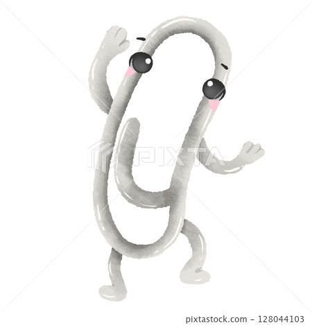 Kawaii Watercolor a paper clip dancing Back to School Art Supplies Illustration for Kids, Crafts, Classrooms, Planners, and Scrapbooking 128044103